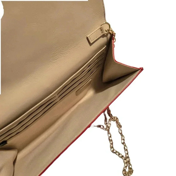 Red Clutch Purse with Gold Chain Strap - Picture 3 of 13